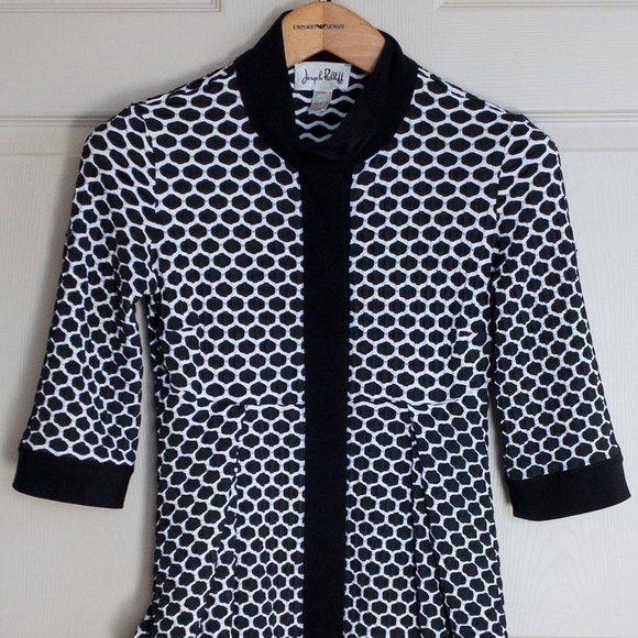 Joseph Ribkoff Black & White Honeycomb Button Front Tunic Top Size 6 - Picture 3 of 13